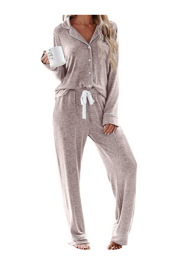 Womens Pajama Sets Long Sleeve Top and Long Pants Soft Pjs Sleepwear Ladies Button Down Lounge Set