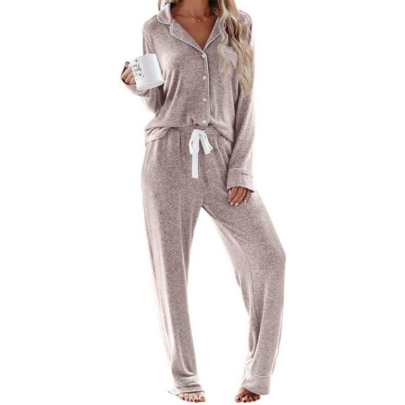 UVN Womens Pajama Sets Long Sleeve Top and Long Pants Soft Pjs Sleepwear Ladies Button Down Lounge Set