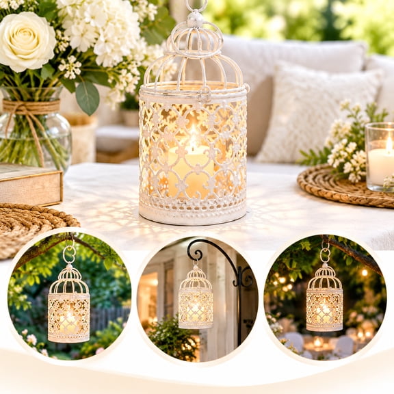 Hanging Bird Cage Candle Holder – Retro Iron Lantern for Home & Party Decor