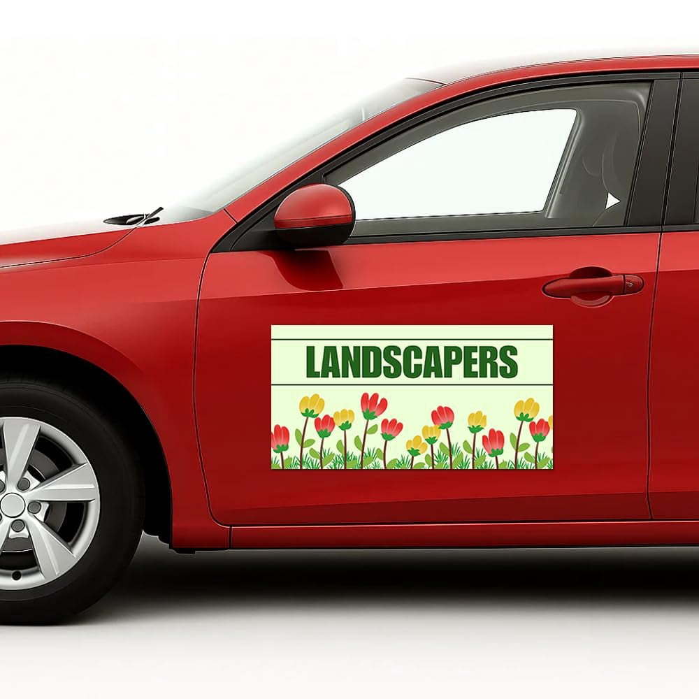 Landscapers Car Magnet Sign by DC | Flexible Car Magnetic Sheets with Adhesive Backing | 10"x20" Bumper Magnet Sticker for Vehicles, Trucks & Business Advertising Signs | 2 PC | Made in USA