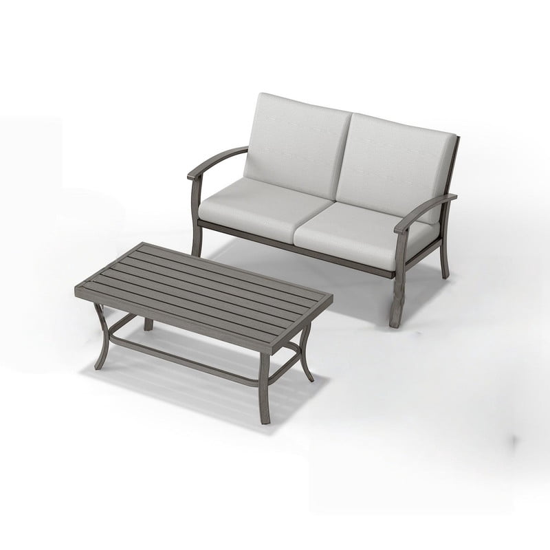 Howcool 2-Piece Outdoor All-Weather Loveseat with Coffee Table, Aluminum Sofa Chair with Cushion