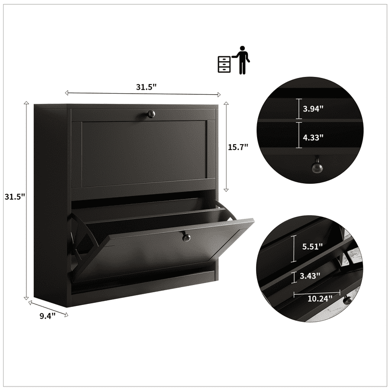 RichYa 2-Tier Wooden Shoe Cabinet with Hidden Storage, Space