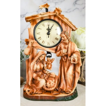 Ebros Christian Rustic Holy Family Nativity of Jesus Desk Table Clock Figurine