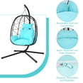 thumbnail image 5 of PAPROOS 2PCS Wicker Egg Chair, Indoor Outdoor Swing Chair with Stand and Removable Cushion, All-Weather Rattan Hanging Basket Chair Hammock Chair for Patio Balcony Porch Garden, Blue, 5 of 11