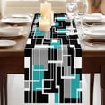 thumbnail image 3 of Table Runners 90 Inches Long Dress Scarves, Teal Blue Black Geometric Farmhouse Coffee/Dining/Kitchen Table Runner for Living Room, Modern Abstract Art Block 13x90 Inch, 3 of 9
