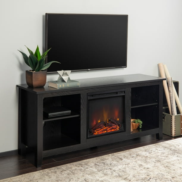 Walker Edison Traditional Fireplace Tv, Media Console Fireplace Black