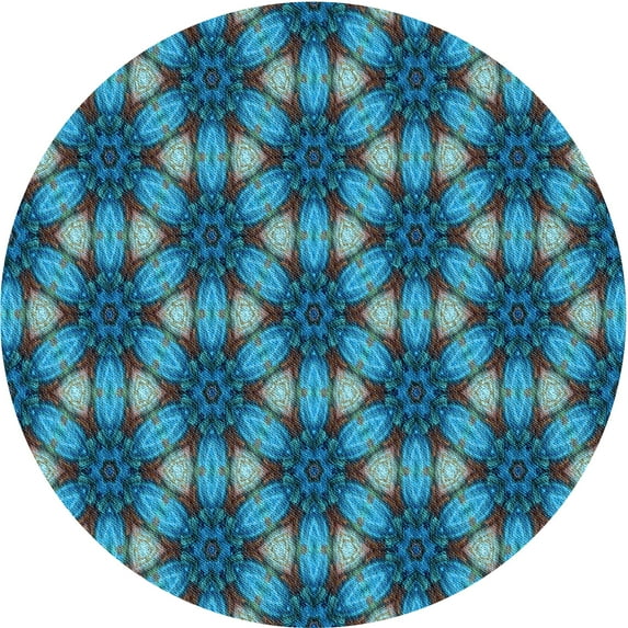 Ahgly Company Indoor Round Patterned Dark Turquoise Green Area Rugs, 8' Round