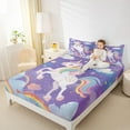 thumbnail image 4 of Castle Fairy Cartoon Rainbow Unicorn Twin Sheet Sets 3pcs for Preppy Child Girls,Kawaii Animal Twin Fitted Sheet Microfiber,Starry Sky Breathable Flat Sheet,Microfiber Bedroom Decor, 4 of 7