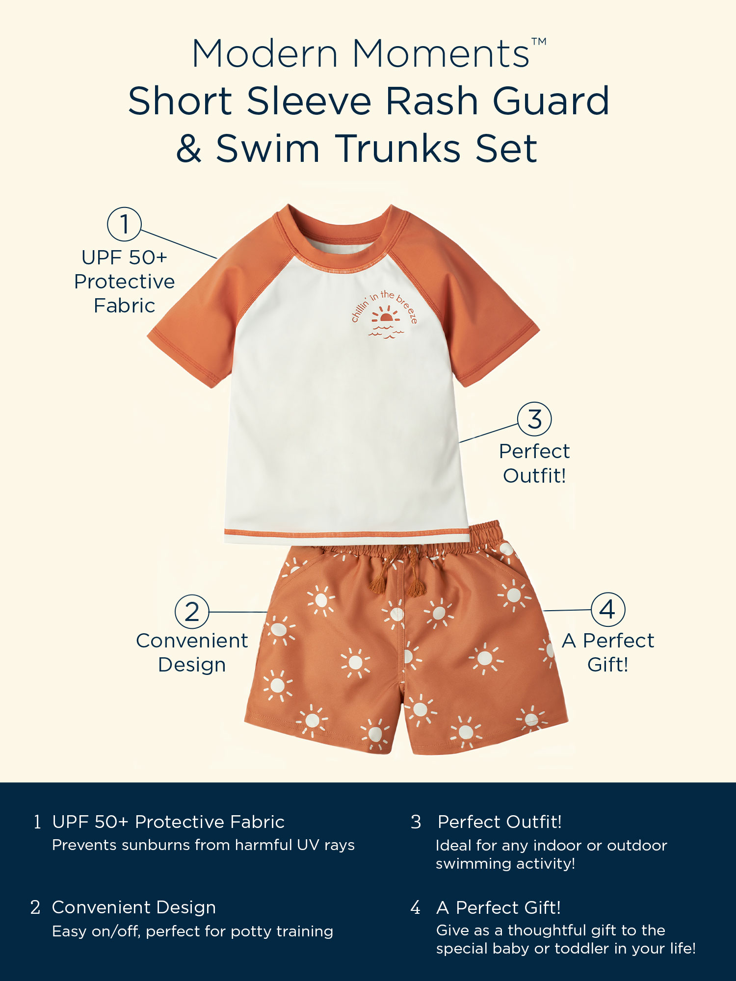 Modern Moments By Gerber Baby and Toddler Boy Rashguard and Swim Trunks Set, 12M-5T - image 11 of 12