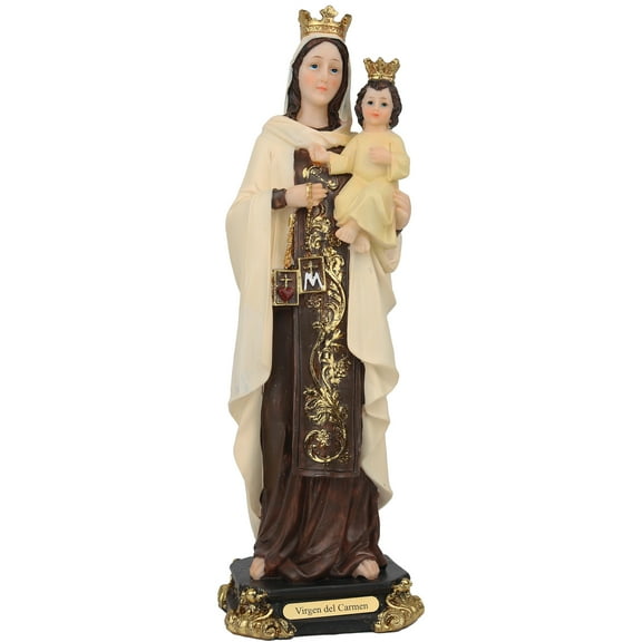 Nuestra Señora Virgen Del Carmen 12.5" Virgen Del Carmen Con Niño Jesus Y Escapulario en Mano Resin Religious Figure