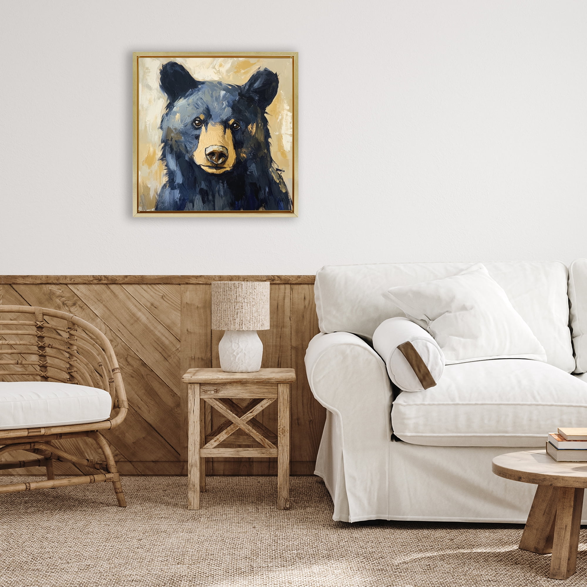 Stupell Industries Big Bear with Brushstrokes Gold Framed Floater Canvas Wall Art, design by Petal Prints Design