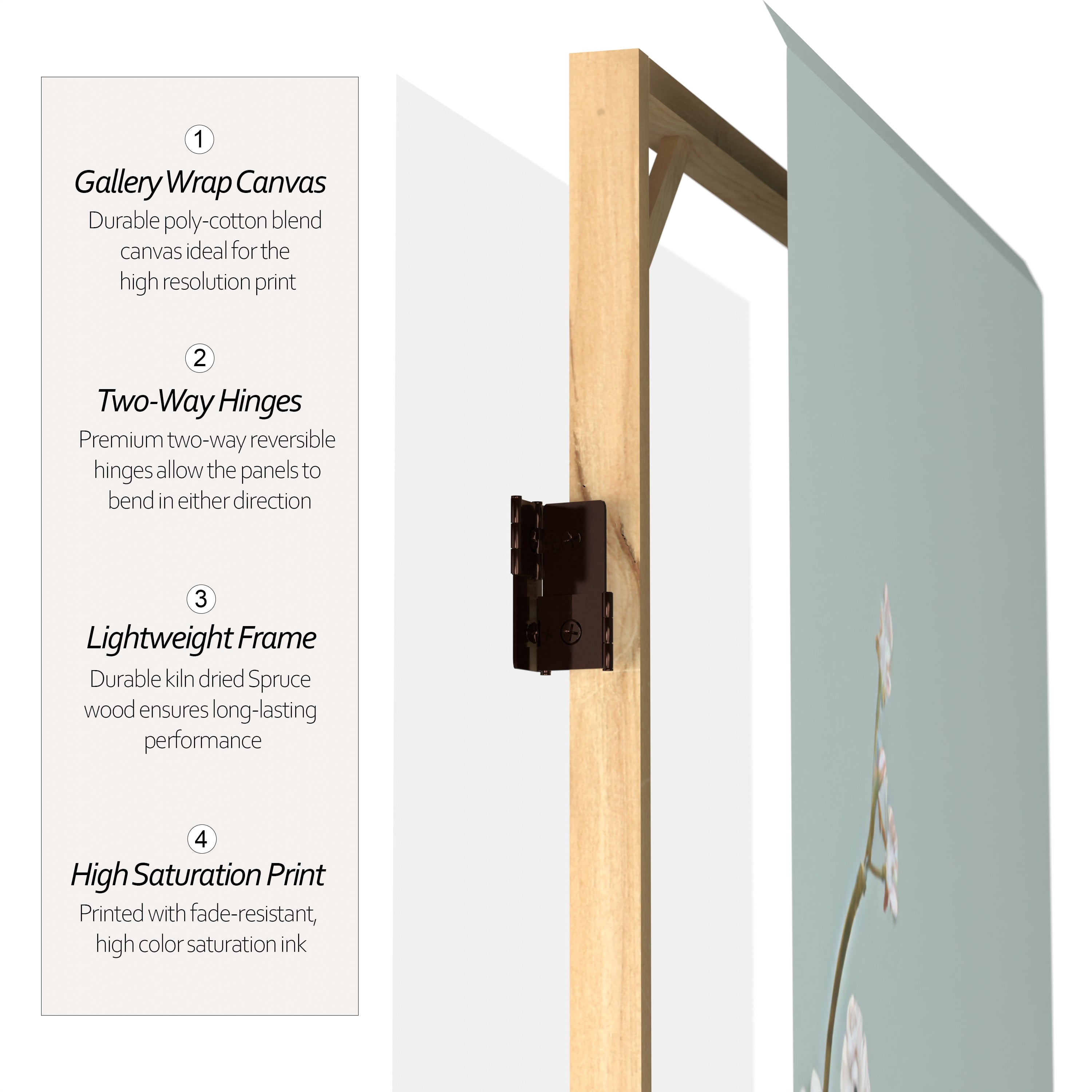 Oriental Furniture 6 Feet Tall Double Sided Birds and Plum Blossoms Canvas Room Divider