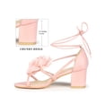 thumbnail image 2 of BLISSFUL STEP Flower Lace Up Strappy Block Heel Sandals for Women Pink (Size 9), 2 of 7