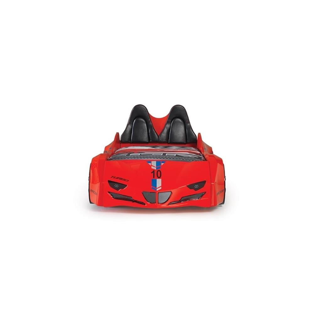 Pemberly Row Modern Wood Twin Race Car Bed with Remote Control in Red
