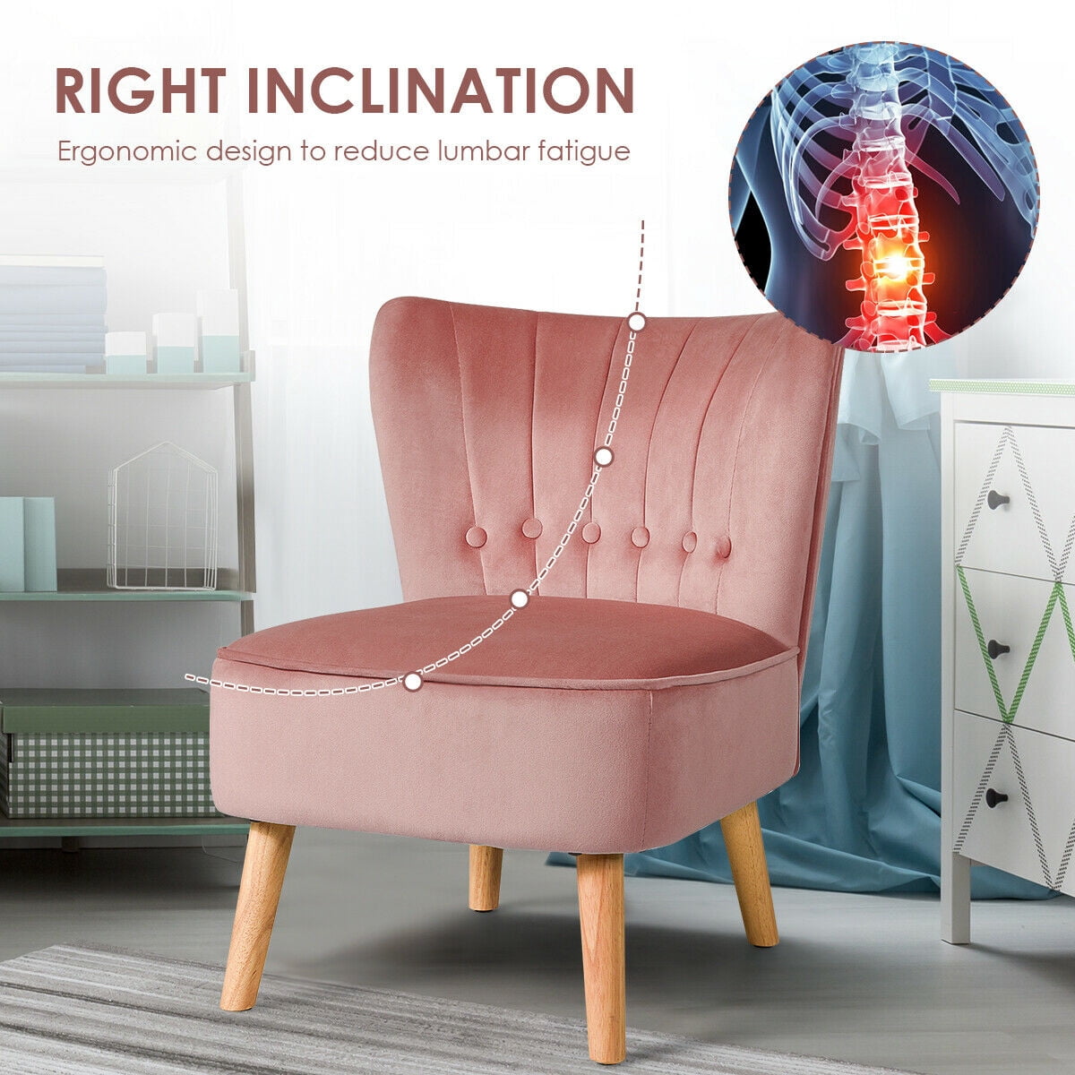 Gymax 2PCS Accent Chair Single Sofa Armless Leisure Chair w/ Wood Legs Pink