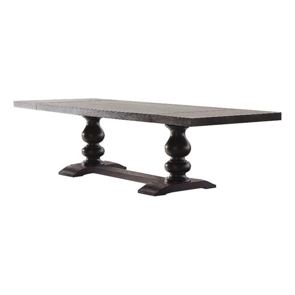 Benjara 95-123" Dining Table- 2 Extension Leaves- Turned- Antique Black Wood