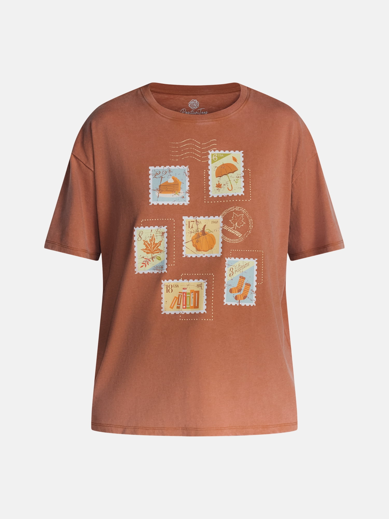 Women's Stamps of Autumn Graphic Seasonal Fall Tee, from Positivitees, Sizes S-4X