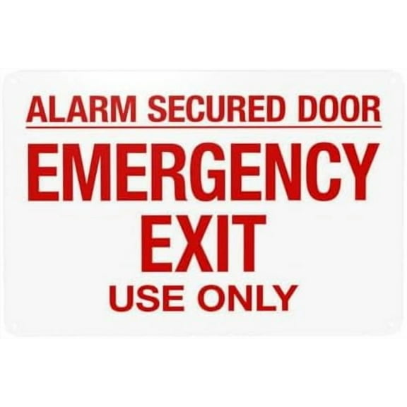 Alarm Secured Door Emergency Exit Use Only Warning Sign, Door Security Metal Signs for Home Business Outdoor Indoor Road Yard Garage Street Wall Safety Caution Custom Decor 12 x 8 Inch