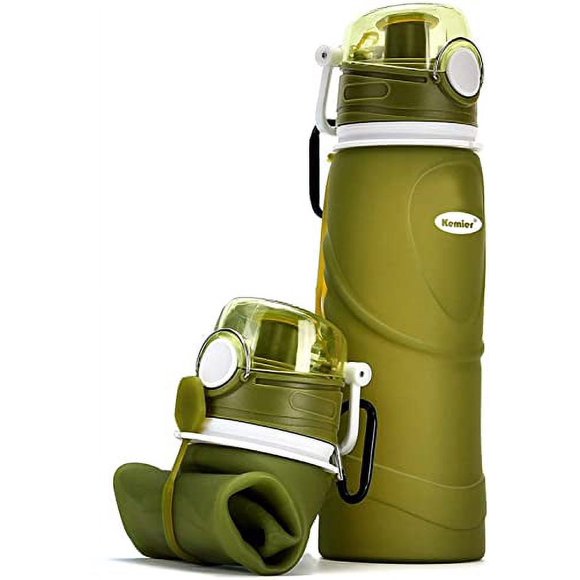 Kemier Bouteilles d'Eau Pliables en Silicone - 750 ml, Qualité Médicale, Sans BPA. Peuvent s'Enrouler, 26 Oz, Bouteilles d'Eau Pliables Étanches pour Sports et Plein Air (Vert)