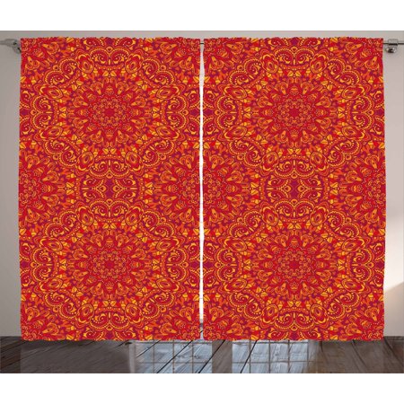 Red Mandala Curtains 2 Panels Set Festive Tribal Motifs Arabesque