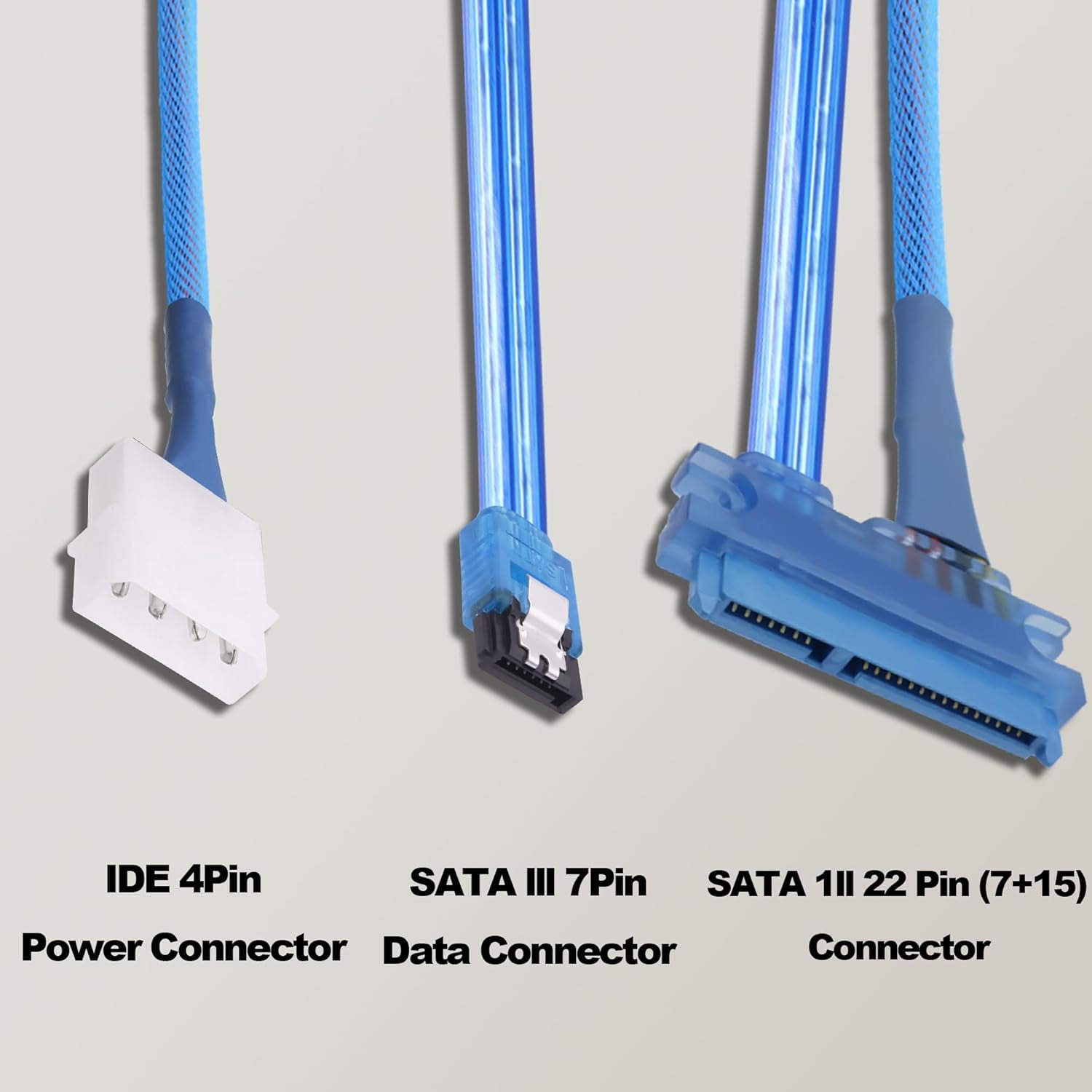 HRTGFD-22Pin SATA Data Power Cable 2 in 1 SATA III 7+15 Pin to 7 Pin Data with IDE 4Pin Power Interface Female to Male Data and Power Combo Extension Cable for Hard Disk Optical Drive -50cm-2pcs