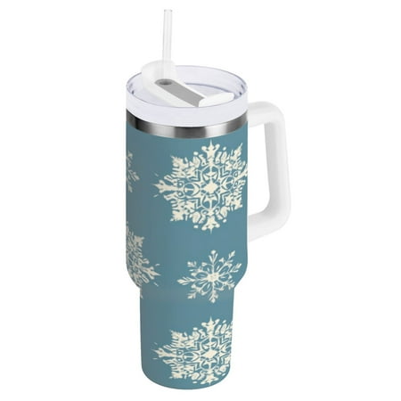 

40 Oz Car Handle Water Cup 10.8x3.85 Inch Stainless Steel Water Cup With Handle Water Cup Car Water Cup Travel Coffee Cup Winter Snowflakes
