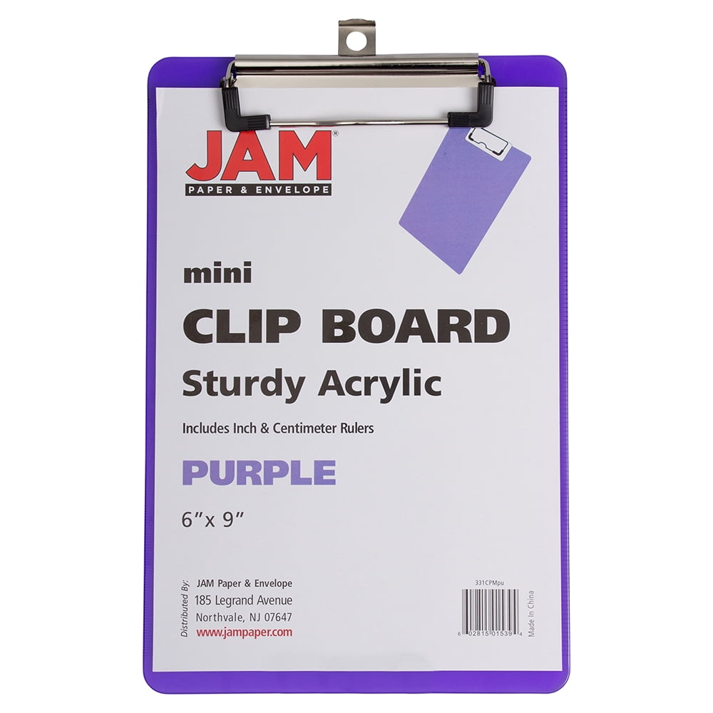 JAM Paper Mini Purple Plastic Clipboards with Metal Clip, 6 x 9, 2/Pack