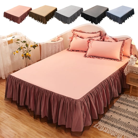 Pink Bed Skirt Mattress Protector, Dustproof Non-Slip Machine Washable Sheet for Professional Household Comfort Maintenance Management and Bedroom Bedding Organization, 1pc, 150X200CM