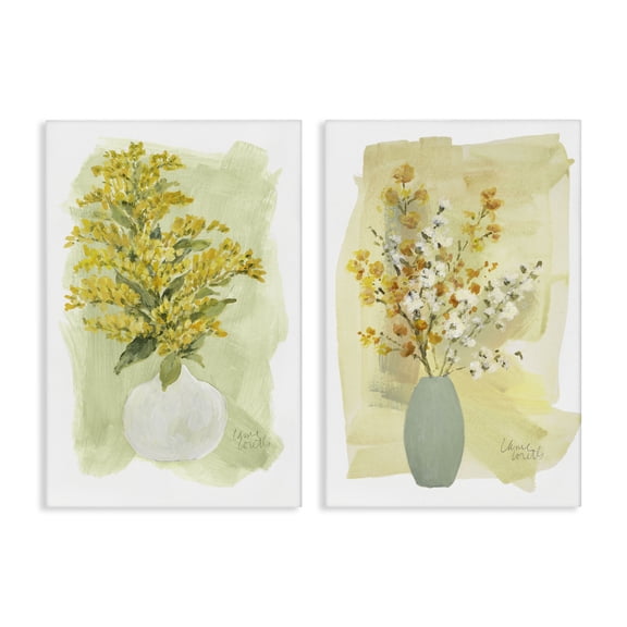 Stupell Industries Yellow Wildflowers in Bloom Floral & Botanical Painting Wrapped Canvas Art Print Wall Art, 16 x 24, Set of 2