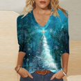 thumbnail image 2 of Joau Christmas Shirts for Women Glitter Christmas Tree Print 3/4 Length Sleeve V Neck Tunic Tops Graphic Tees Blouse Holiday Xmas Shirts, 2 of 5