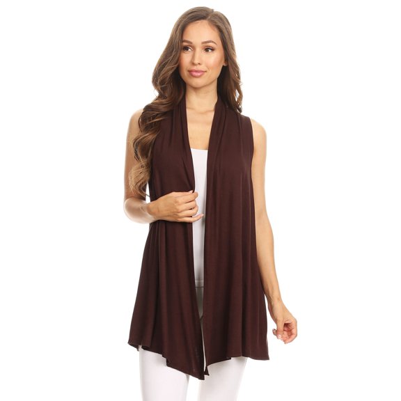Women's Sleeveless Draped Open Front Cardigan Vest