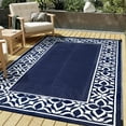 thumbnail image 3 of BERTHMEER 9'x12' Large Outdoor Rugs Plastic,Waterproof Reversible Straw Rugs for RV,Deck,Camping,Beach,Picnic,Backyard,Garden and Balcony,Deep Blue and White, 3 of 5