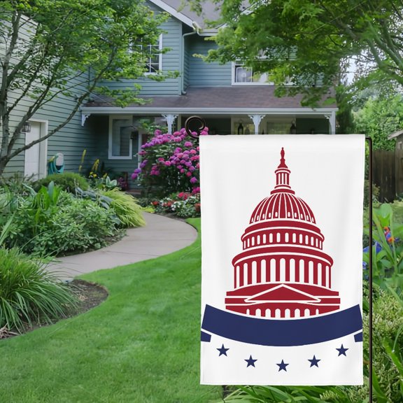 RKSupls Spring Summer Garden Flag Double Sided, Capitol Dome Red With Banner Linen Welcome Yard House Outside Outdoor Decoration,12*18 inch