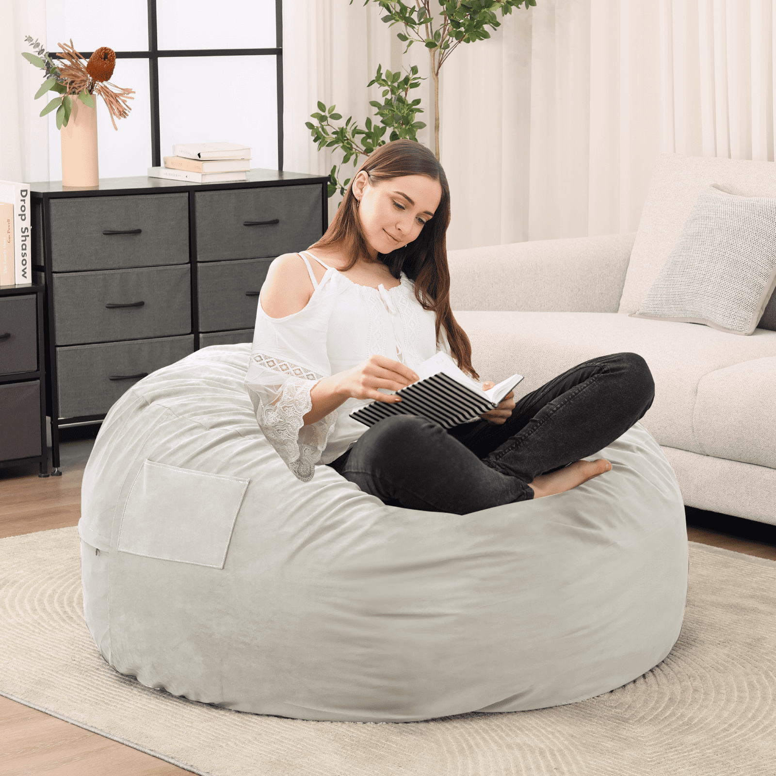 MAYEERTY Bean Bag Chair Foam Filled Furniture with Soft Removable Cover, Comfy Sofa for Living Room Bedroom Dorm, 4 Feet