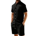 thumbnail image 2 of Hogleaql Men's 2 Piece Short Set Beach Outfits Summer Short Sleeve Button Shirts and Shorts Tracksuits Elastic Waist Vacation Loose Fit Dressy Matching Sets with Pockets Black XL, 2 of 4