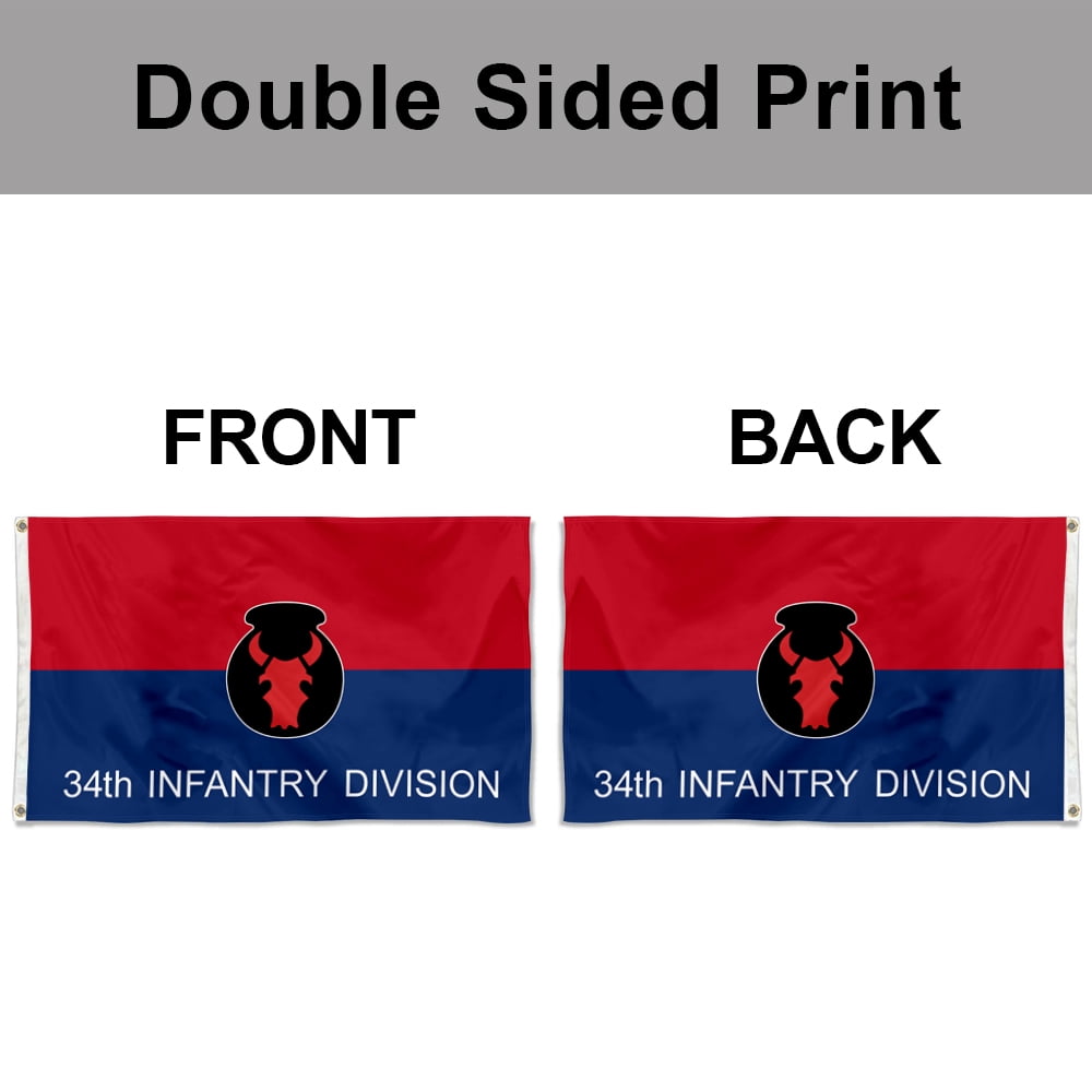 Dutern Double Sided Army 34th Infantry Division Flag Banner 3 Ply with Brass Grommets 3x5 Feet