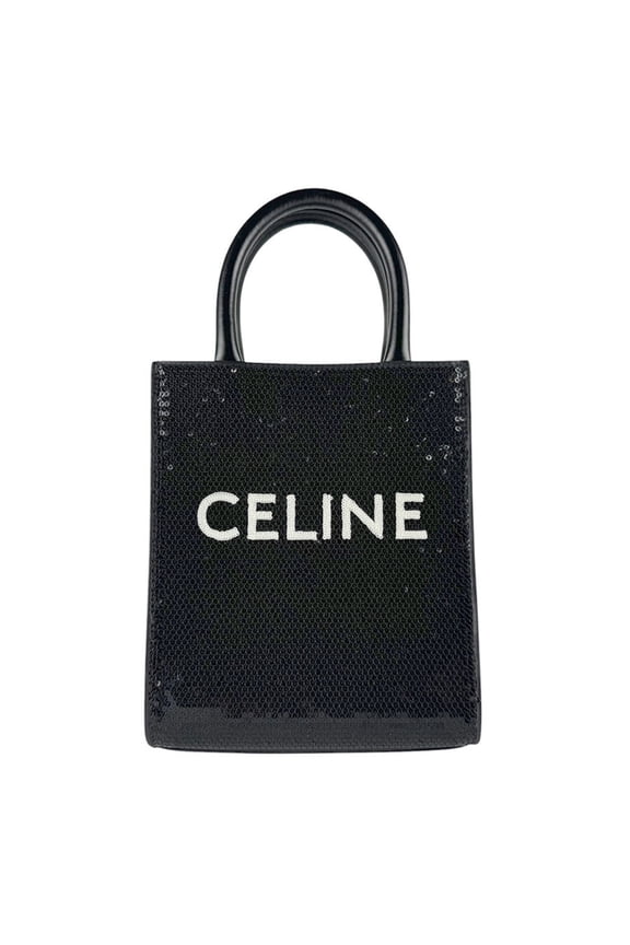 Pre-Owned Celine CELINE Shoulder Bag Mini Vertical Cabas Sequin Leather Black Women's z9696