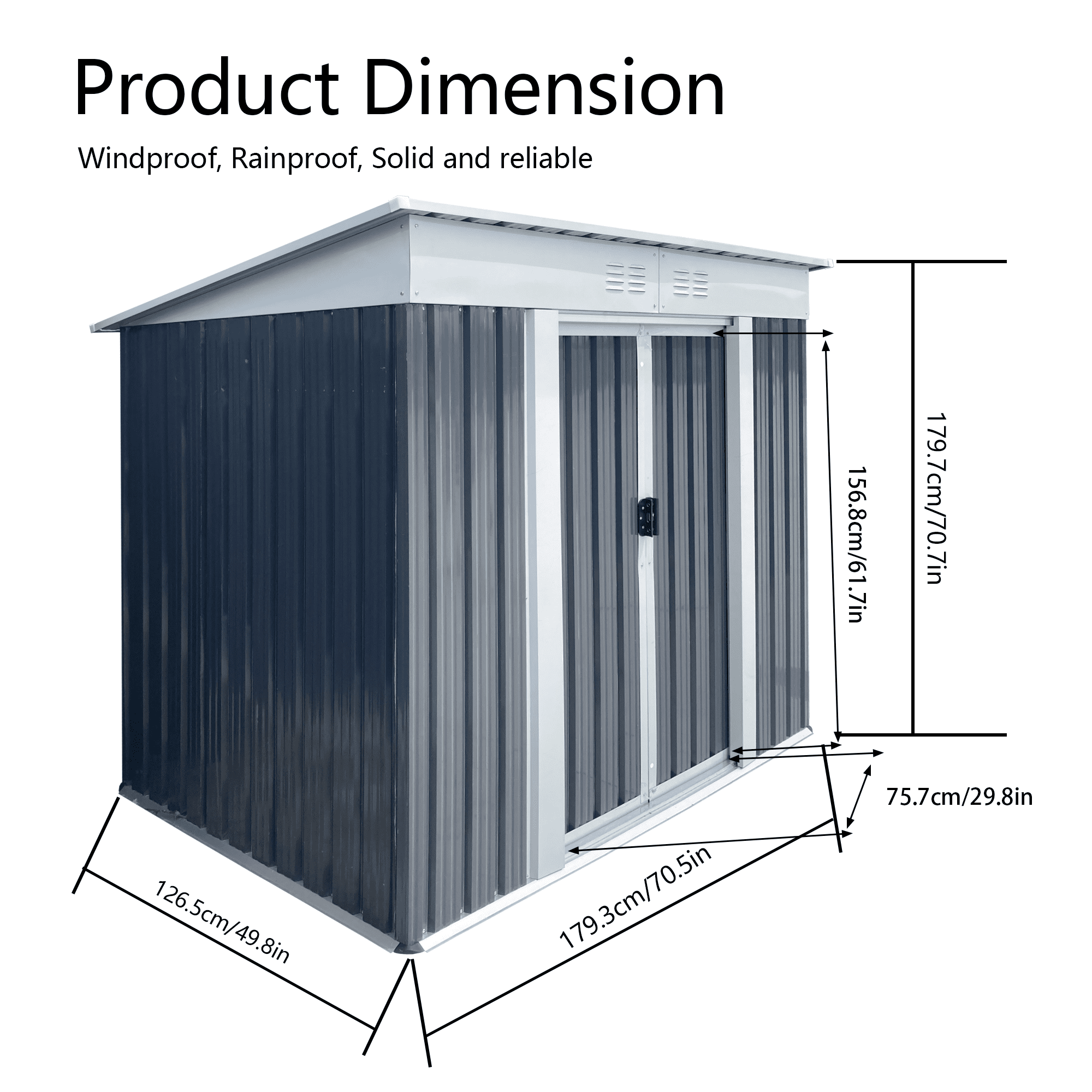 Mintazer 6x4 ft Pent Sloped Roof Outdoor Galvanized Metal Storage Shed with Lockable Sliding Double Doors & Top Vents, Weatherproof Garden Tool Storage House for Backyard Patio Lawn, Grey