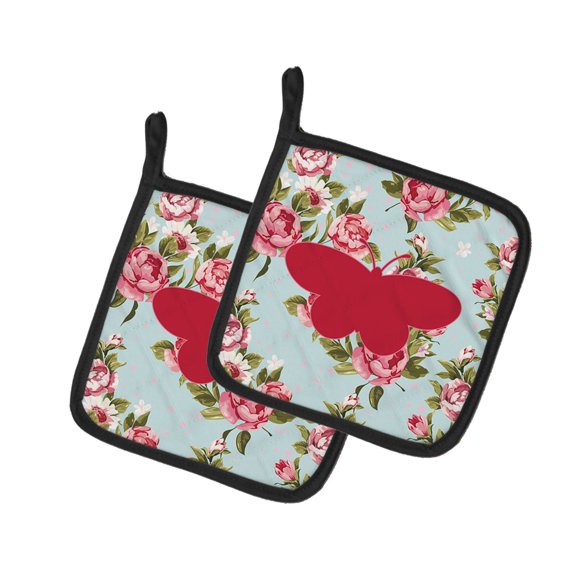 Caroline's Treasures BB1051-RS-BU-PTHD Butterfly Shabby Chic Blue Roses Pair of Pot Holders , 7.5HX7.5W, multicolor