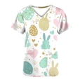 thumbnail image 5 of Otvok Women's V Neck Short Sleeve Easter Tops Cute Bunny Egg Print T-Shirts Loose Fit Lightweight Work Blouse Holiday Fashion Outfits, 5 of 6