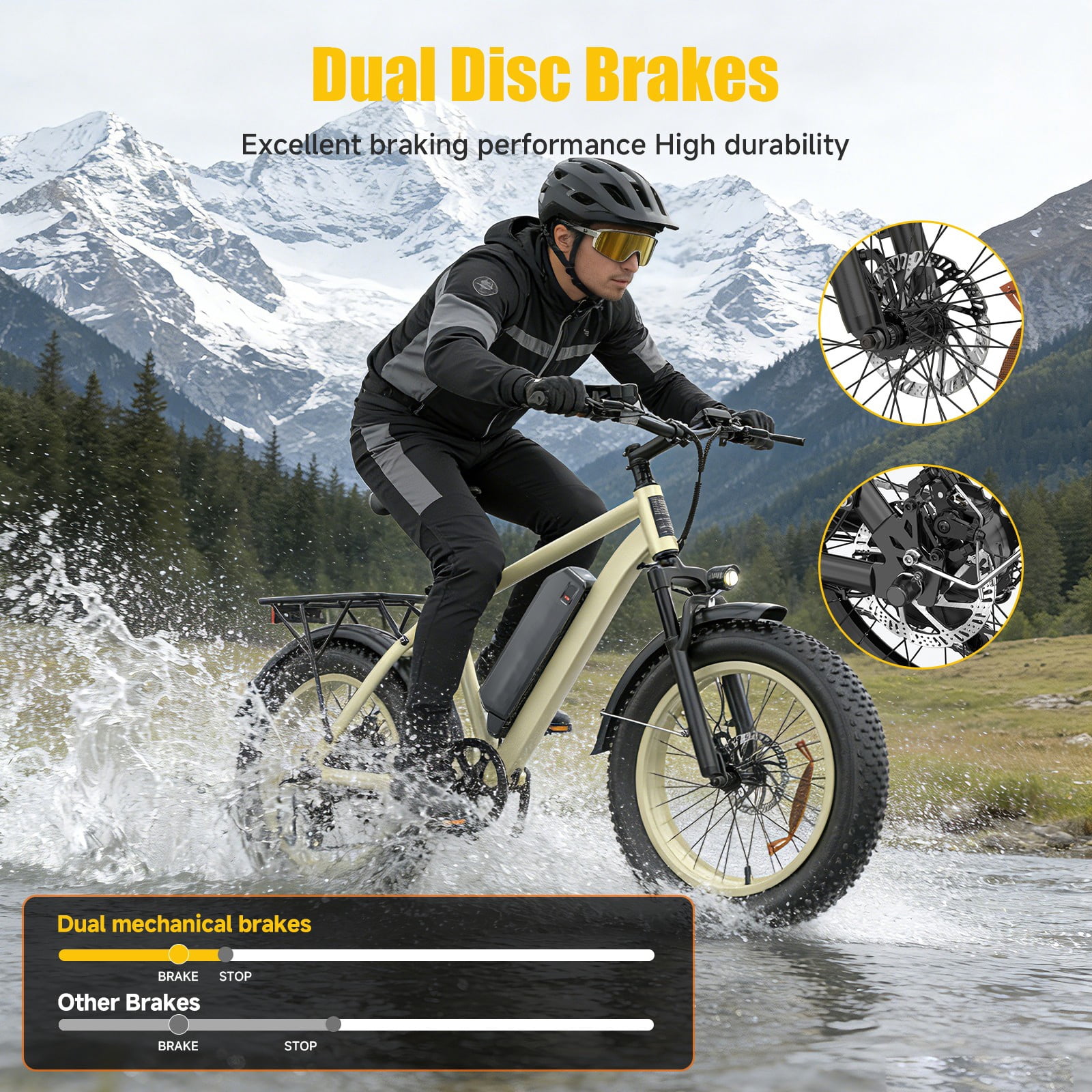 Helokeep Large Frame Electric Bike for Adults - 26" Ebike, 48V 15.6AH UL 2849 Battery, 28MPH, Front Suspension, Adjustable Seat, 330lbs Capacity, Desert Sand