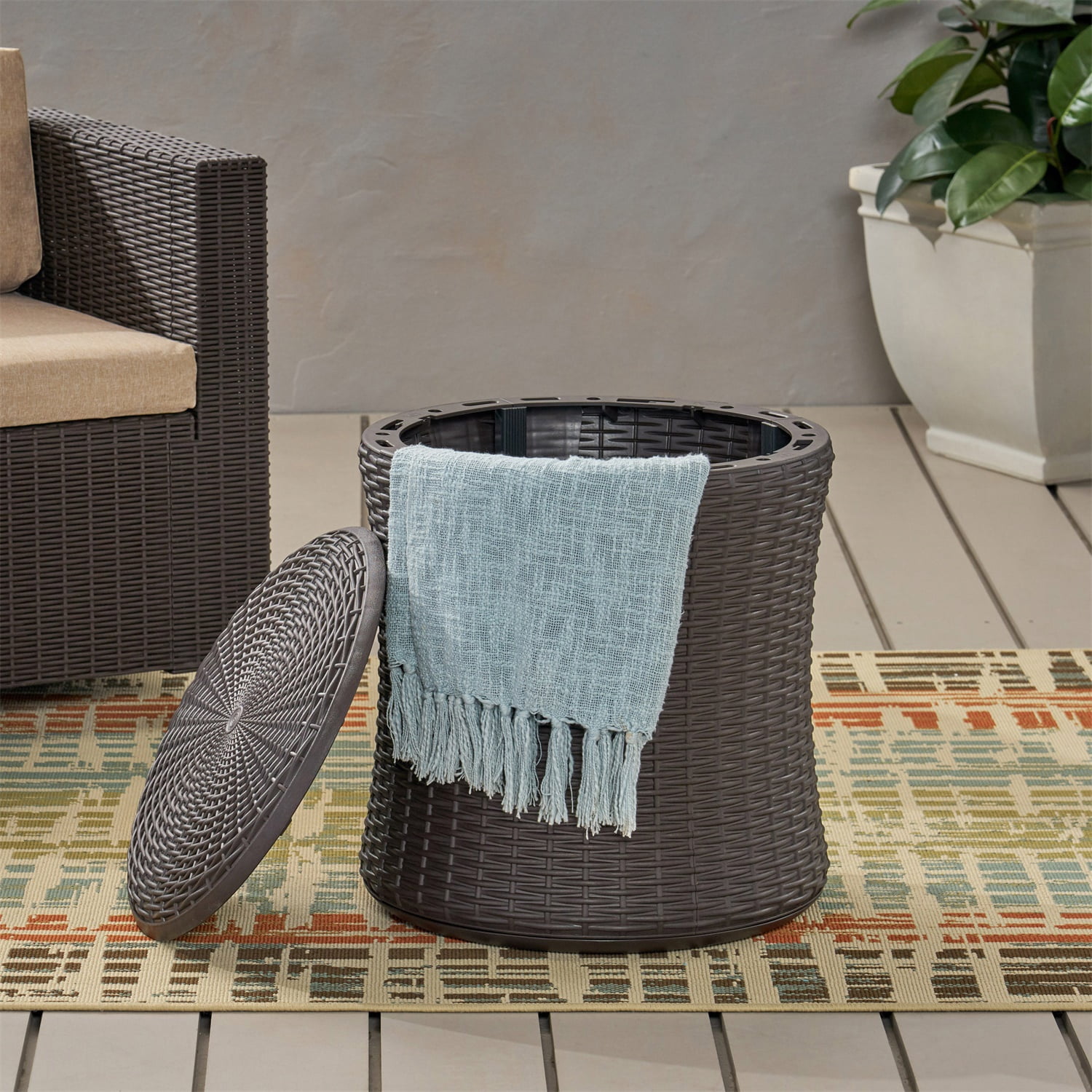 Outdoor Hot Tub Side Table with Storage, Side Table for Patio Decor