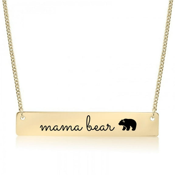 Gold Plated Mama Bear Bar Necklace