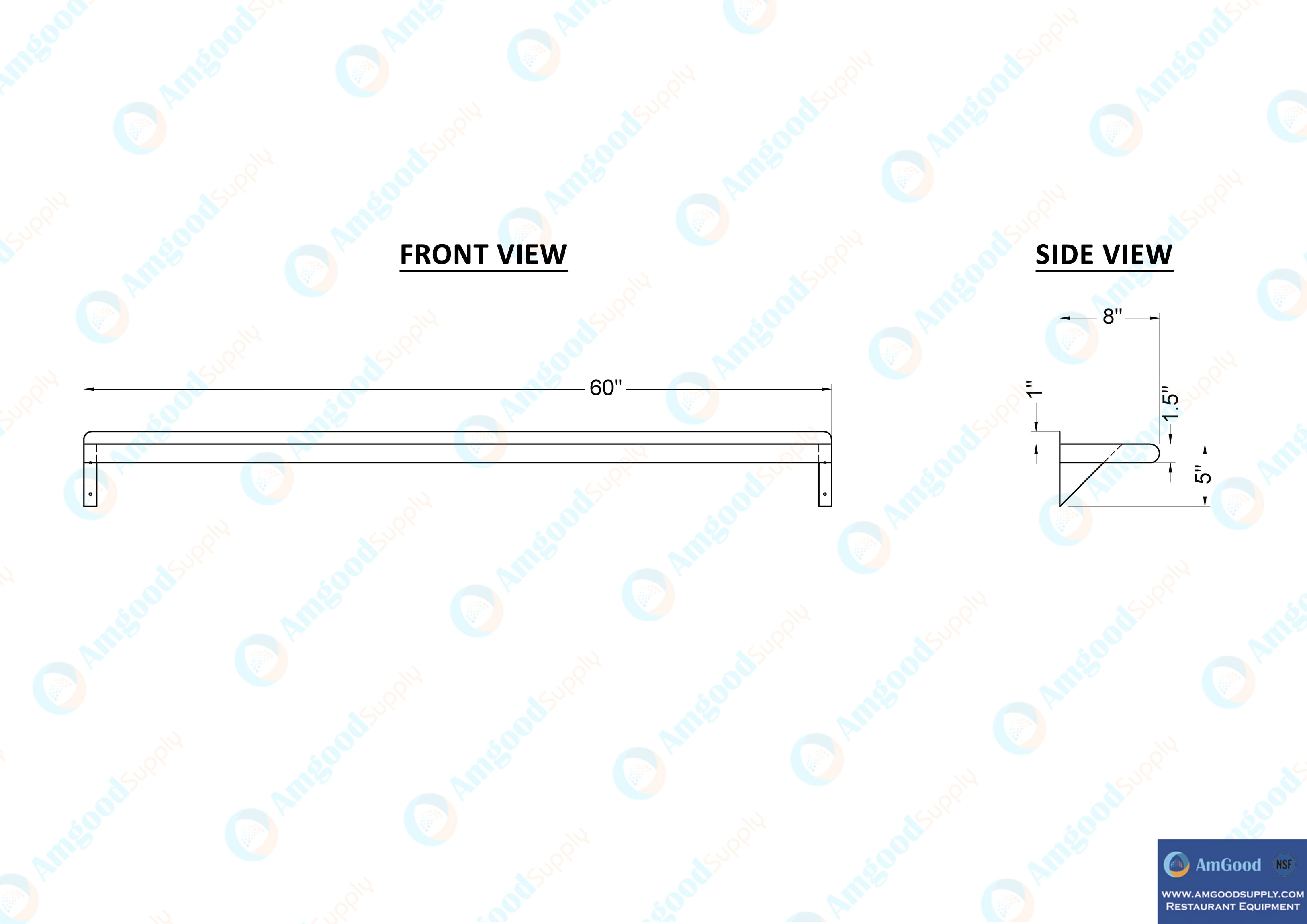 AmGood 8 in. x 60 in. Stainless Steel Wall Shelf | NSF Certified | Appliance & Equipment Metal Shelving | Kitchen, Restaurant, Garage, Laundry, Utility Room