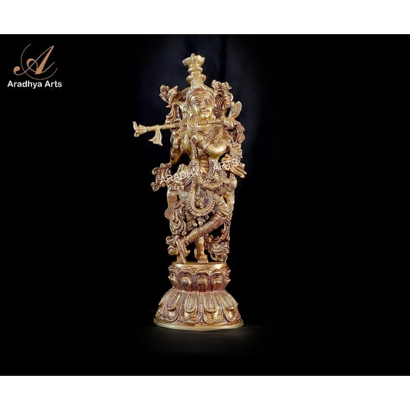 Aradhya Arts  Krishan made of brass  Flute Playing Krishna having Height 46 CM  for Temple Home Décor and Gift