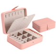 thumbnail image 1 of Joyero de doble capa, caja de almacenamiento portátil de cuero PU, utilizada para aretes, collares, anillos, joyeros desmontables, cajas de regalo (rosa), 1 of 4