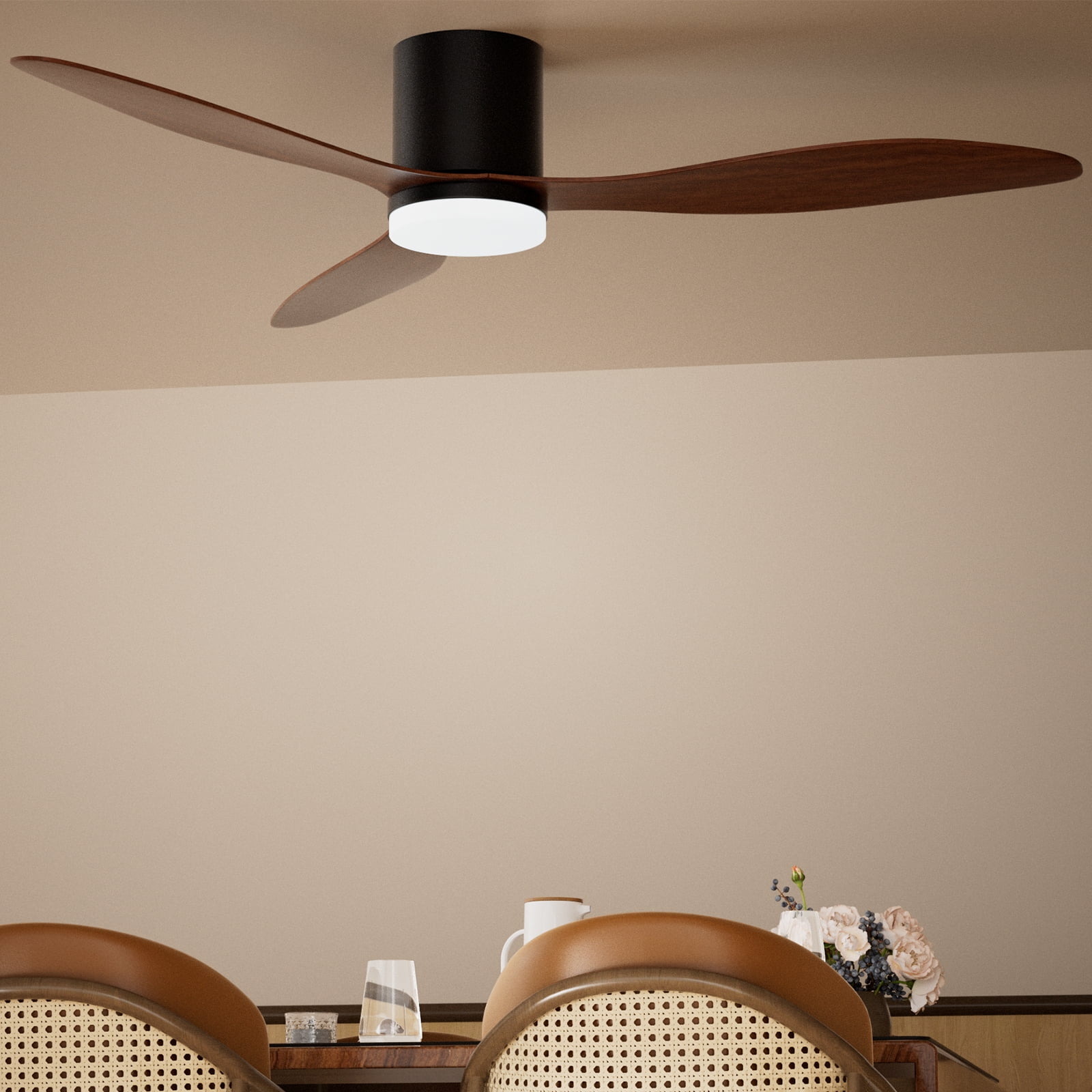 Ceiling Fans with Lights, 52 Inch Low Profile Ceiling Fan with Remote/App Control, Flush Mount, DC Reversible Motor, Dimmable LED for Bedroom,Indoor/Outdoor Use