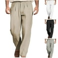 thumbnail image 6 of Lovskoo Mens Cotton Linen Pants Solid Color Summer 2024 Pocket Beach Breathable Sports Pants White L, 6 of 6