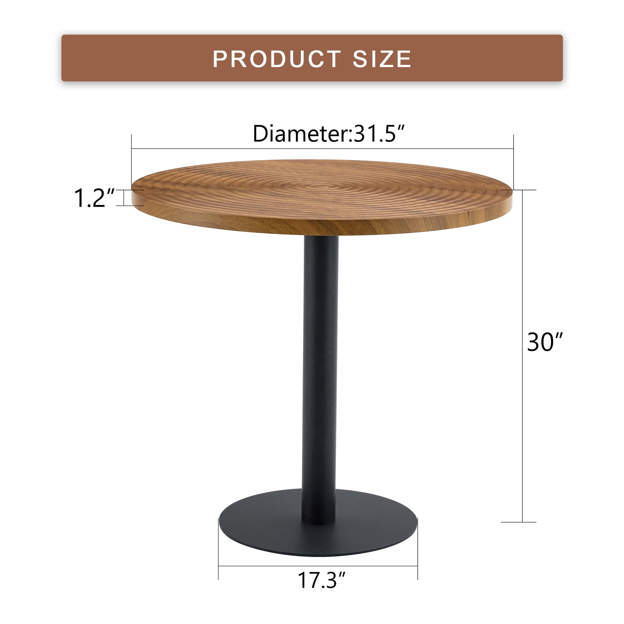 31.5 Inch Round Dining Table, Small Modern Dining Table with Dark Wood Grain Top & Black Metal Pedestal Base, MDF Kitchen Table for Dining Room, Apartment, Breakfast Nook, Compact Space