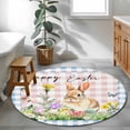 thumbnail image 3 of Round Rug 4Ft Washable Non-Slip, Happy Easter Bunny Circle Area Rugs for Living Room Bedroom, Spring Floral Pink Blue Plaid Indoor Floor Mats Carpet Runner for Home Decor Aesthetic, 3 of 8